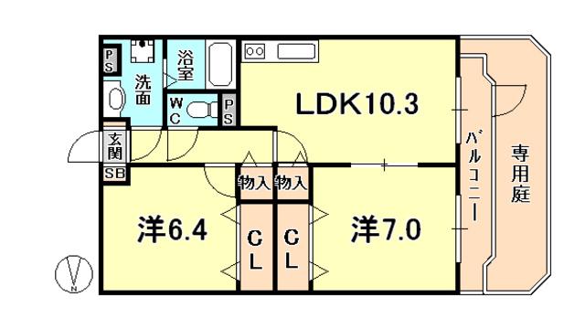 CASA VERDE甲東園(2LDK/1階)の間取り写真