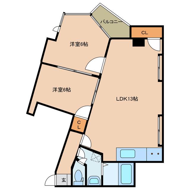サンライズ長浜(2LDK/5階)の間取り写真