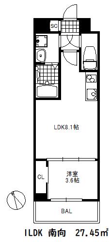 リヴィアスコウベラメール(1LDK/6階)の間取り写真