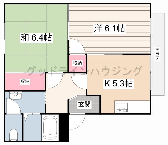 ガーデンハイツ緑ヶ丘H棟(2K/1階)の間取り写真