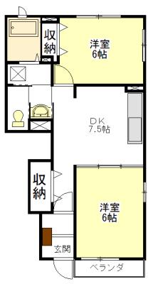 ウエストサイドヒルズ(2DK/1階)の間取り写真
