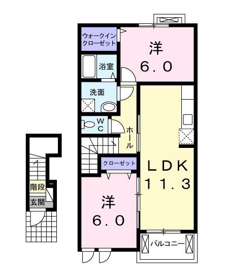 ロッソフィオーレA 2LDK(2LDK/2階)の間取り写真