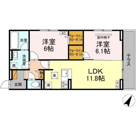 グランディール柏の葉(2LDK/1階)の間取り写真