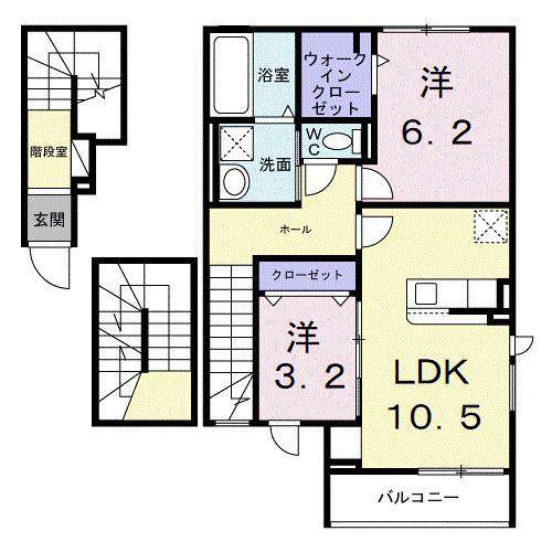 プロムナード・K(2LDK/3階)の間取り写真