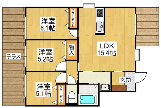 ラーナ竜王(3LDK/1階)の間取り写真