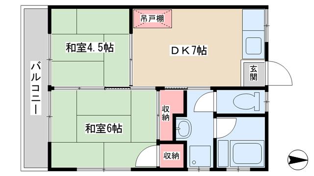 中島ハイツ(2DK/2階)の間取り写真