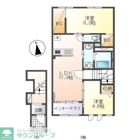 シェルルプリムール久野 EVスタンド完備(2LDK/2階)の間取り写真