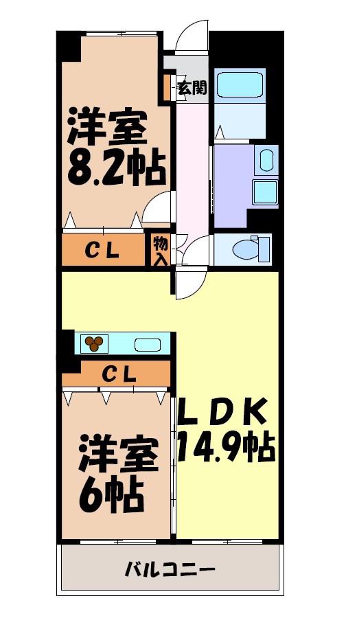 ソーラスフロント富船(2LDK/7階)の間取り写真