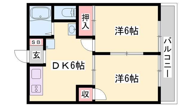 ノースウインダム(2DK/1階)の間取り写真