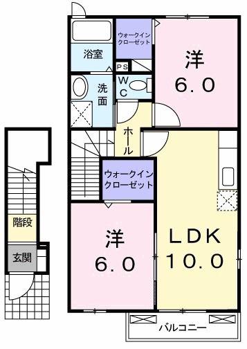 コスモス(2LDK/2階)の間取り写真