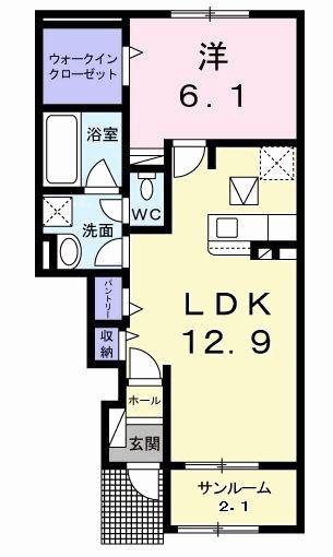 ウミベリー(1LDK/1階)の間取り写真