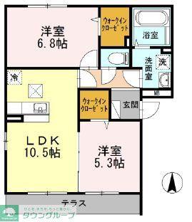 ベルシャイン厚木Ⅱ(2LDK/1階)の間取り写真