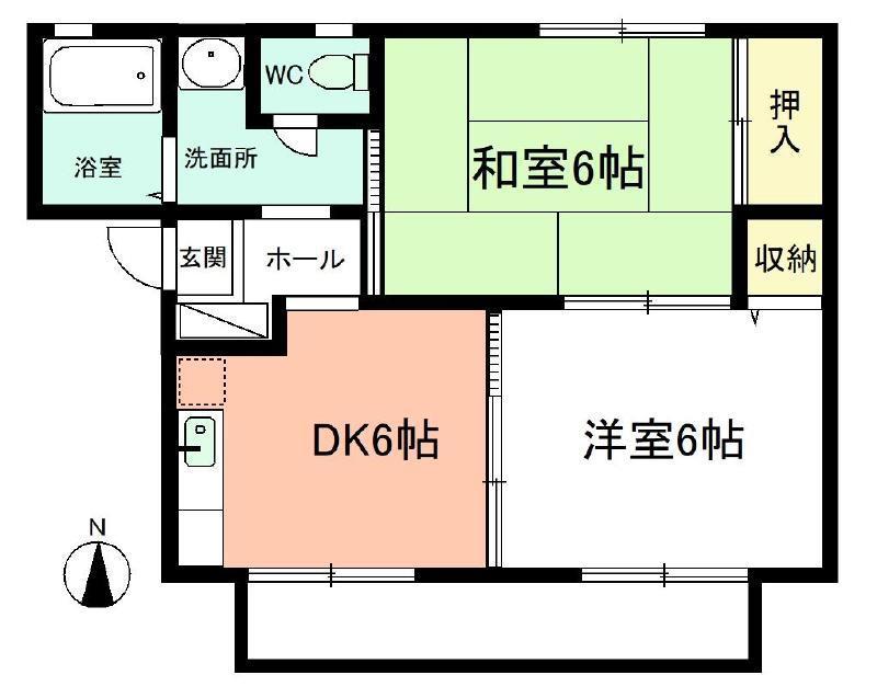 ディアス廣町(2DK/1階)の間取り写真
