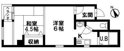 クレセント野町(2K/4階)の間取り写真