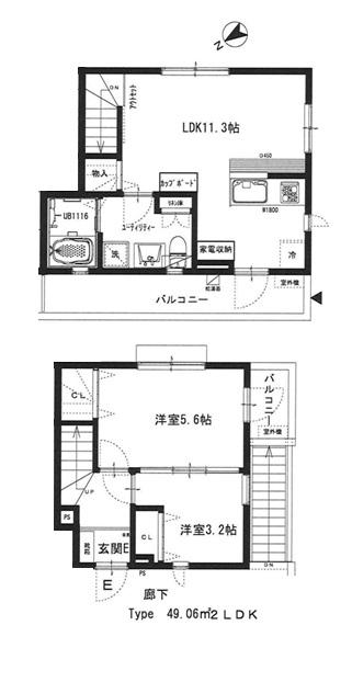 ジョイフル佃野町(2LDK/2階)の間取り写真