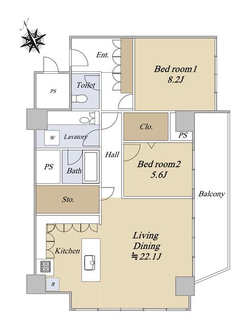 麹町三番町マンション(2LDK/3階)の間取り写真