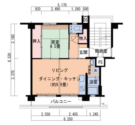 白鷺A12号棟(1LDK/5階)の間取り写真