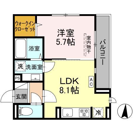 ディー パイナ宿河原7(1LDK/3階)の間取り写真
