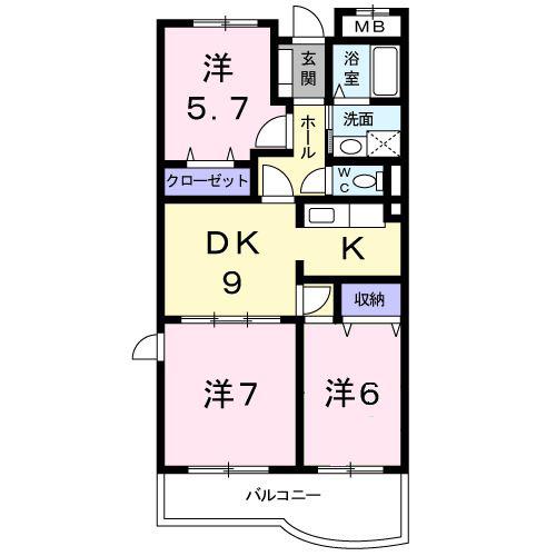 リバーシャトー(3DK/4階)の間取り写真