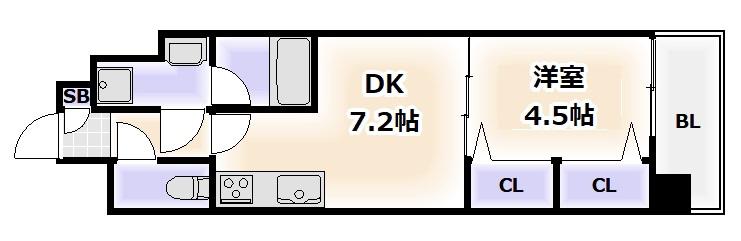 ジョイアナンバ(1DK/6階)の間取り写真