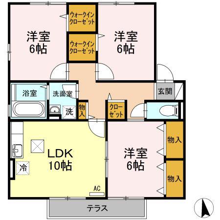 アムールA(3LDK/1階)の間取り写真