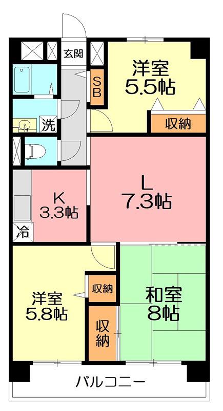 サニープレイス(3LDK/4階)の間取り写真
