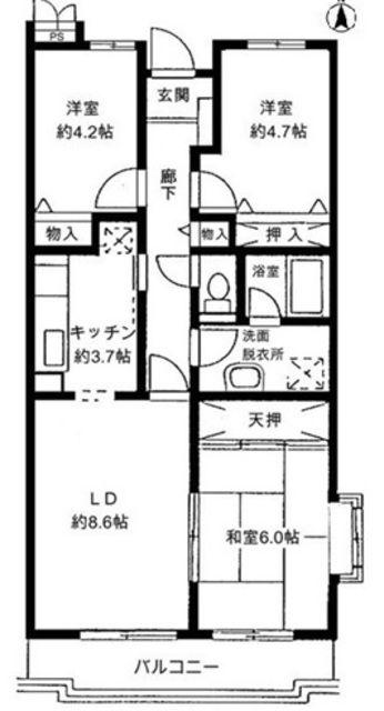 メゾンメルベーユ三鷹(3LDK/3階)の間取り写真