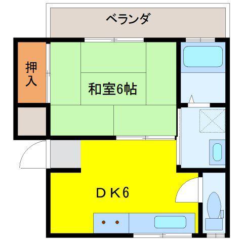 シャトーコスモスI(1DK/2階)の間取り写真
