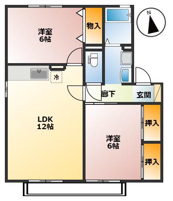 シャローム(2LDK/2階)の間取り写真