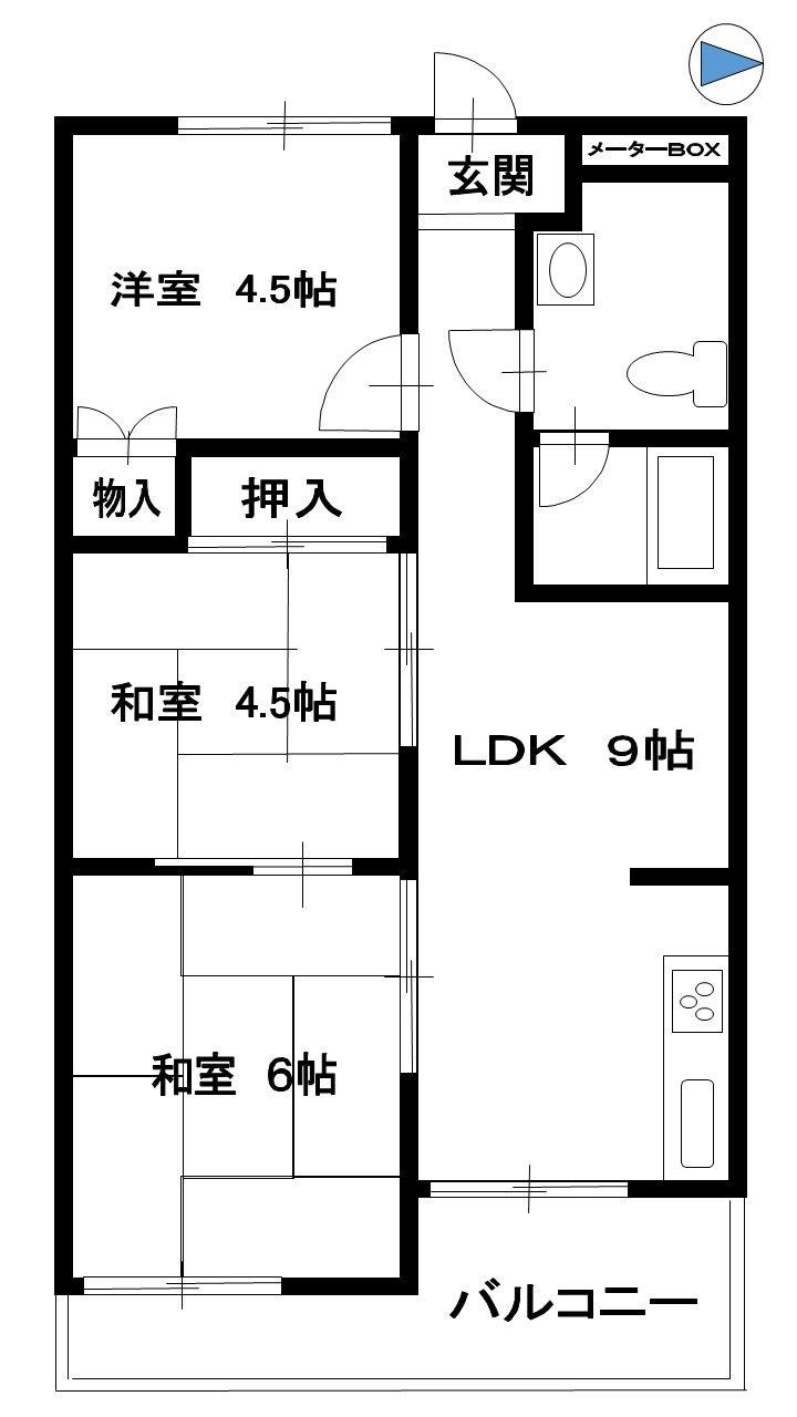 サンハイツホリウチ(3LDK/3階)の間取り写真