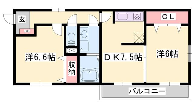 ベルエトワール(2DK/1階)の間取り写真