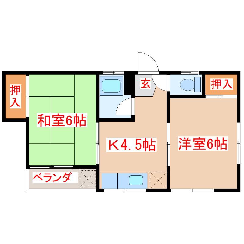 内門荘(2K/2階)の間取り写真