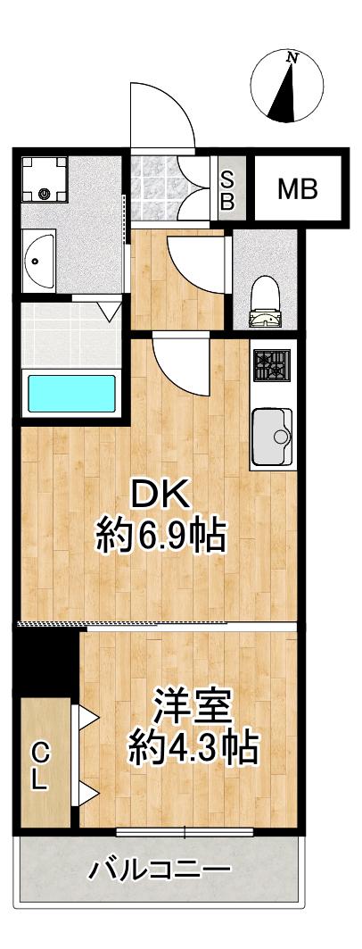 プリオーレ春日野道(1DK/9階)の間取り写真