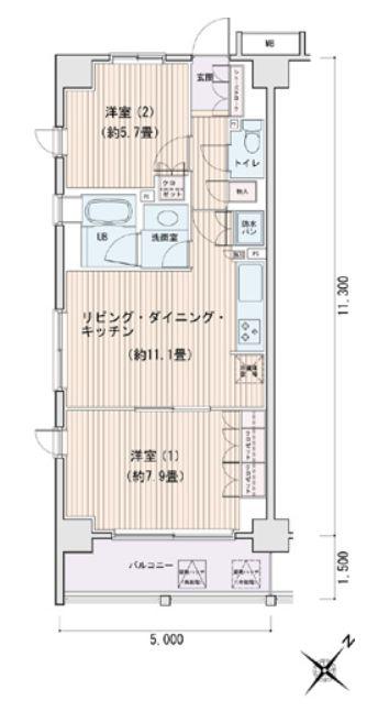 エスティメゾン豊洲レジデンス E棟(2LDK/6階)の間取り写真