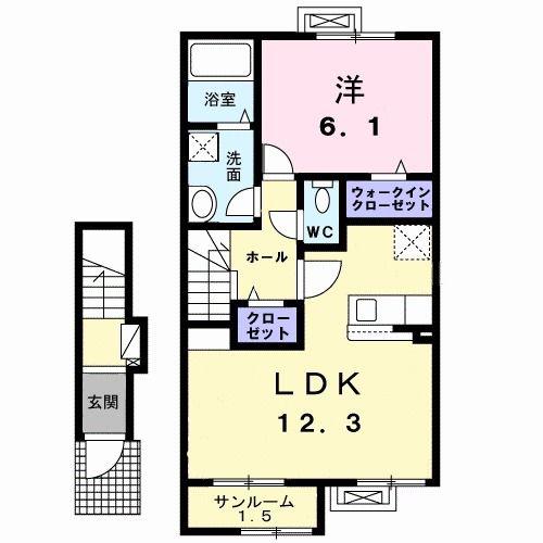 モデルノ プラシード(1LDK/2階)の間取り写真