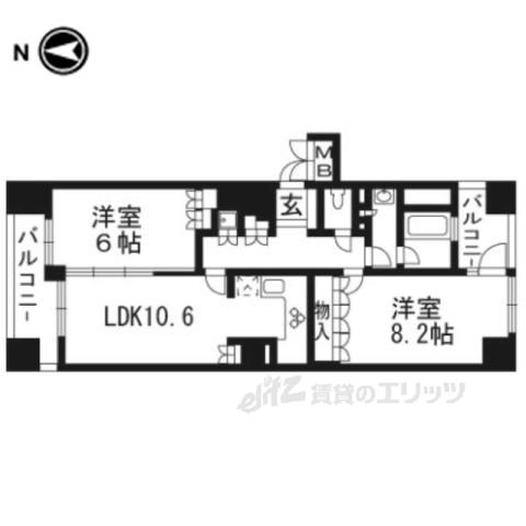 リーガル京都四条烏丸(2LDK/11階)の間取り写真
