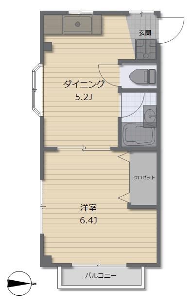 ハイネス383(1DK/3階)の間取り写真