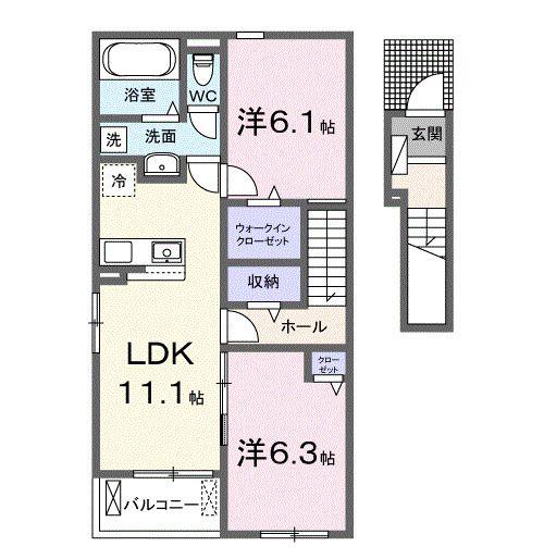 バンブー オン(2LDK/2階)の間取り写真