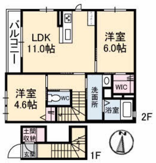 ラ・パルテール新屋敷III(2LDK/2階)の間取り写真