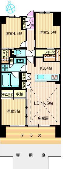 海老名ザレジデンス(3LDK/1階)の間取り写真
