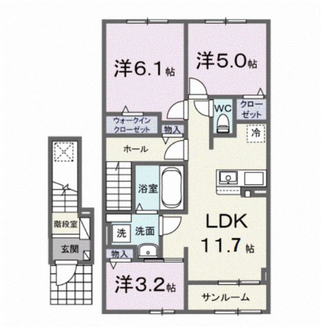 ハレアカラ(2LDK/2階)の間取り写真