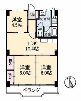 真締川ハイツ(3LDK/4階)の間取り写真