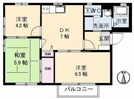 ルナール玉島A棟(3DK/2階)の間取り写真