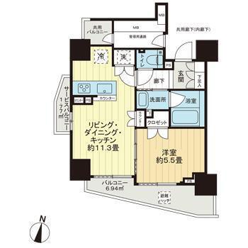 シティハウス四谷三丁目(1LDK/5階)の間取り写真