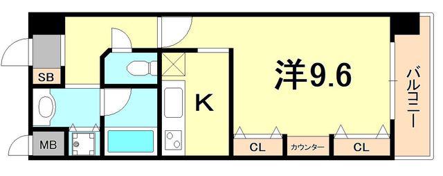 KAISEI新神戸第2ウエスト(1K/2階)の間取り写真