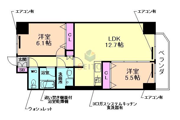 GLUCK MAISON F-TOYONAKA XVグリュックメゾン(2LDK/6階)の間取り写真