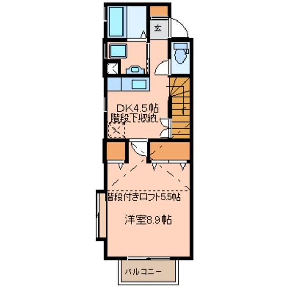 プリムヴェールVI(1DK/2階)の間取り写真