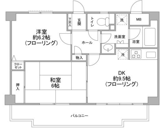 クリフサイド中川(2DK/4階)の間取り写真