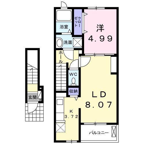 VIALETTA(1LDK/2階)の間取り写真
