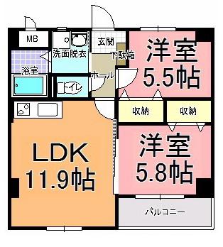 CE DEAR 五軒町(2LDK/2階)の間取り写真